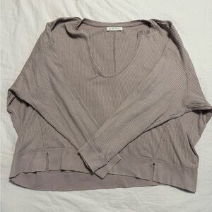 We The Free Ribbed V-Neck Long Sleeve Top - Mauve Taupe